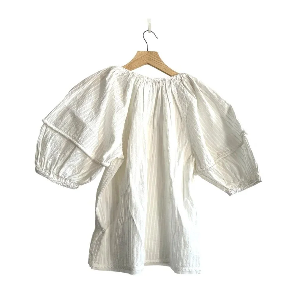 Ulla Johnson White‎ Cotton Laurenza Blouse, puff sleeves, Size 0, New with Tag